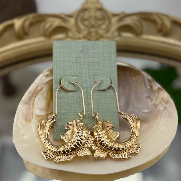 Gold Koi Fish Drop Earrings – Statement Dangle Jewelry - Picture 1 of 10